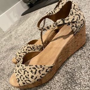 TOMS cheetah print cork wedges